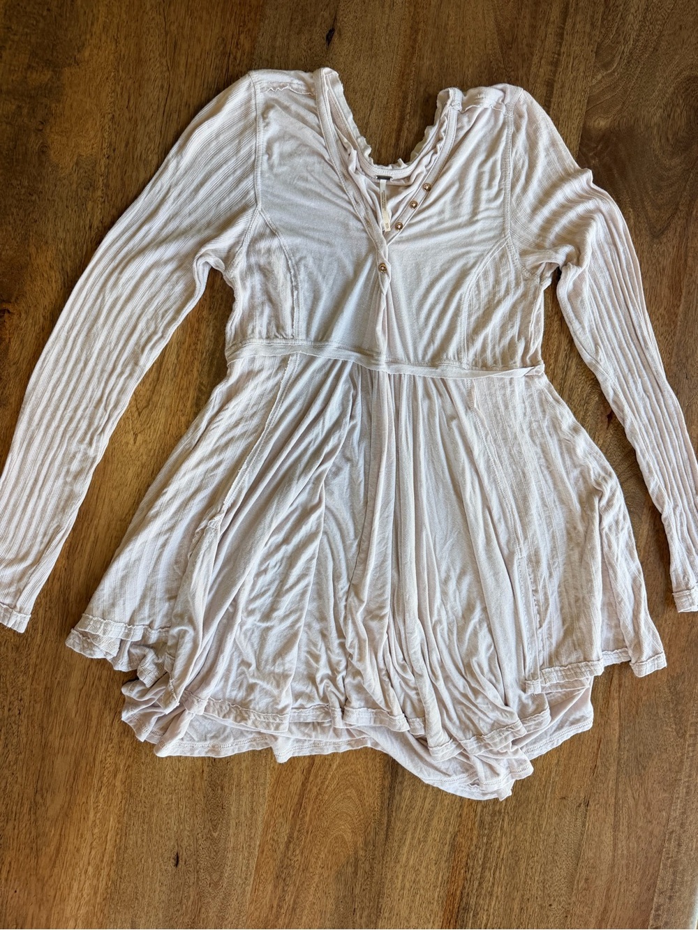 Free People Cream Button-Detail Long Sleeve Tunic